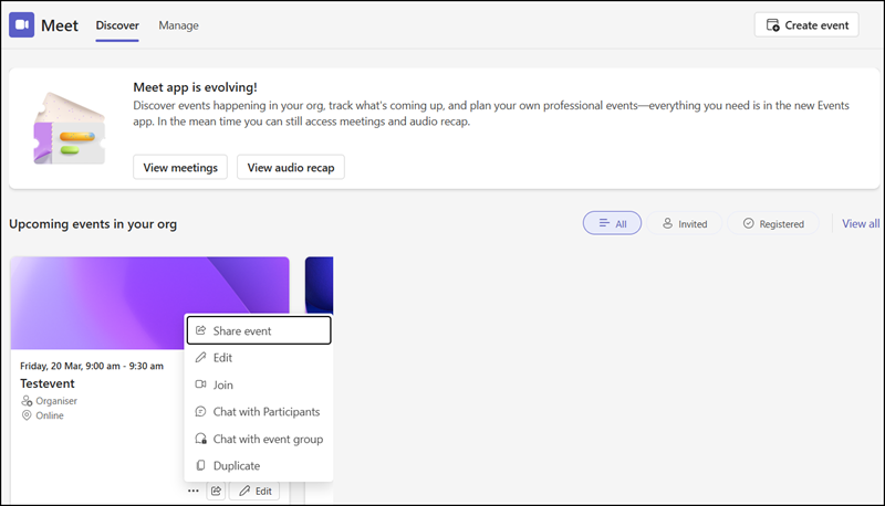 The event is visible on the Discover page