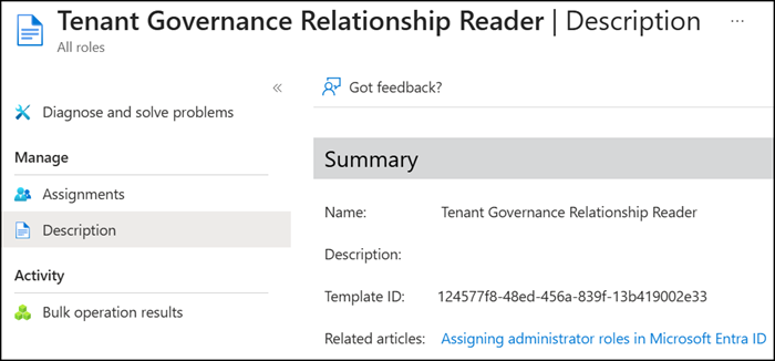 New admin role: Tenant Governance Relationship Reader