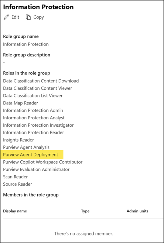 Purview Agent Deployment role in Purview built-in role groups
