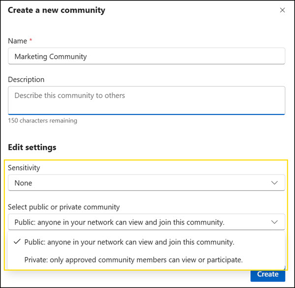 Labels on communities determine whether a community is public or private.