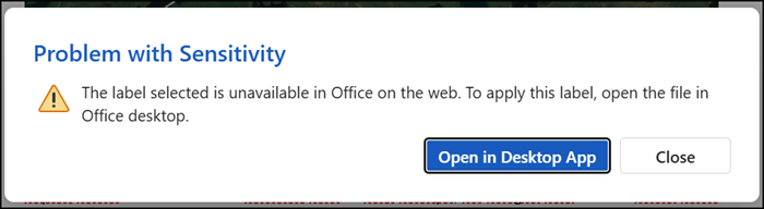 Sensitivity labels with user-defined permissions were not supported in Office for the web