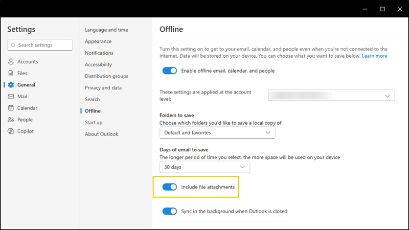 File attachments in offline mode, enabled by default