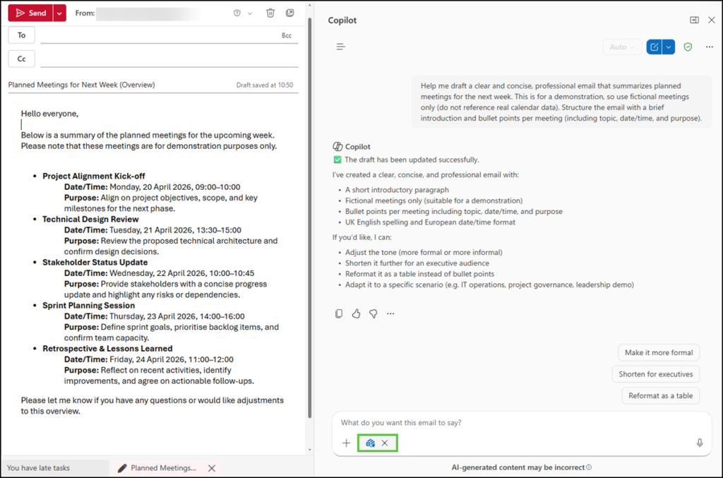 The new Copilot drafting experience in Outlook