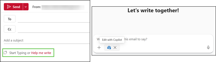 Select "Help me write" to open the new Copilot drafting experience