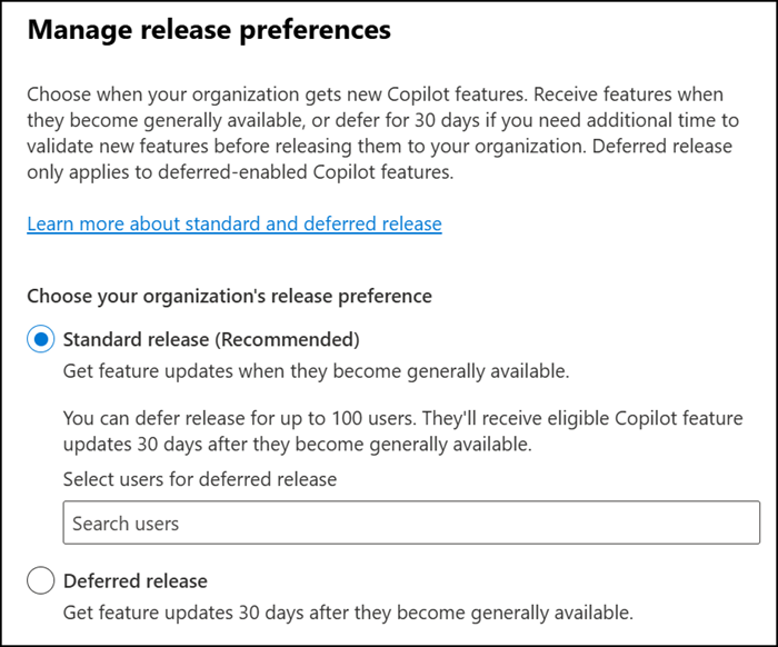 New release preferences for Microsoft 365 Copilot