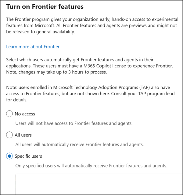 Enable Frontier features for individual users