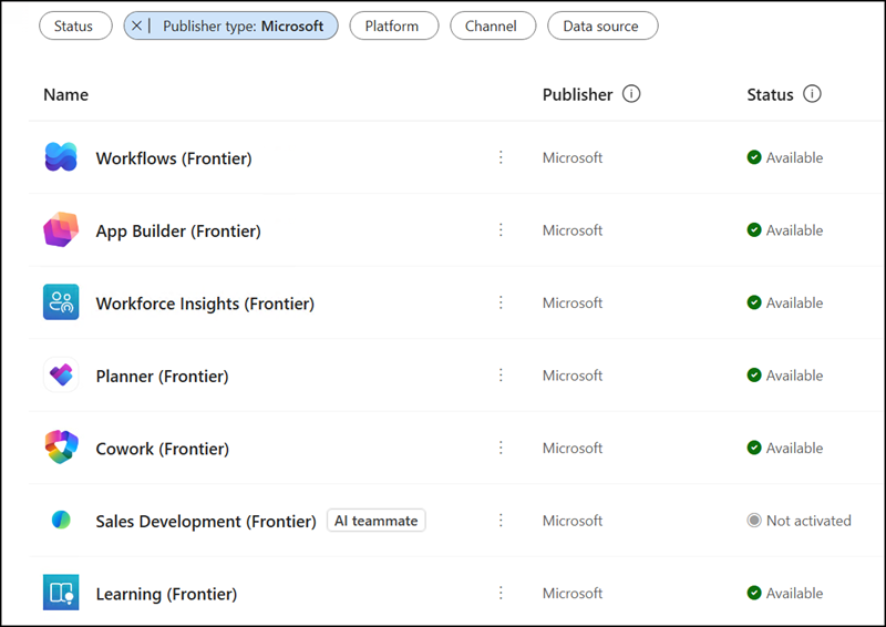 Copilot agents in Frontier mode