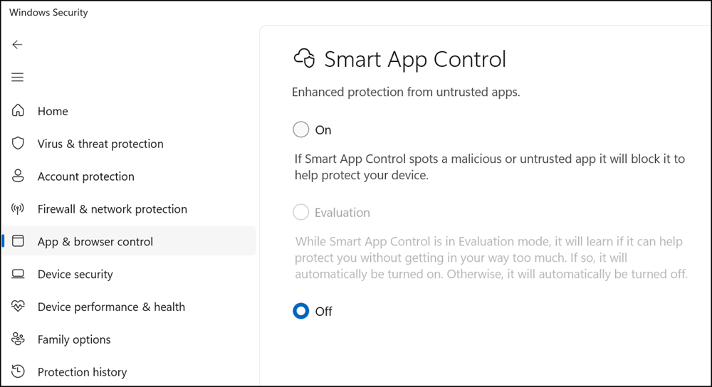 Enabling Smart App Control no longer requires a fresh installation