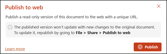 Publish to web in PowerPoint Web