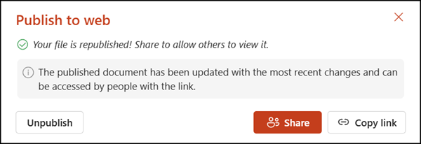 Document has been published and is ready for readers