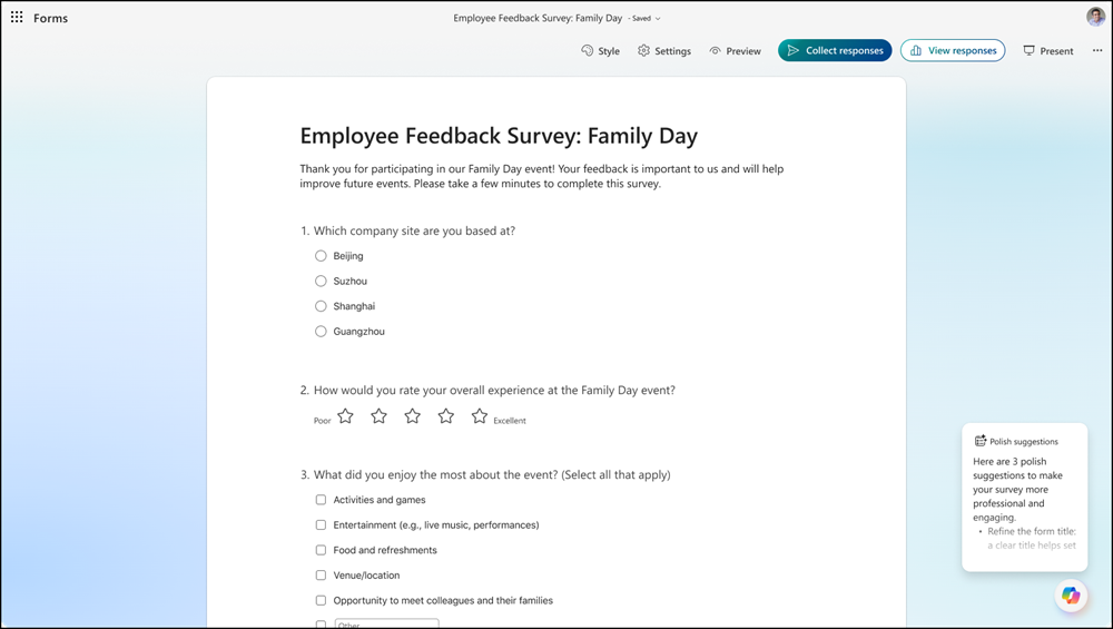 Copilot Chat in Microsoft Forms (Microsoft)