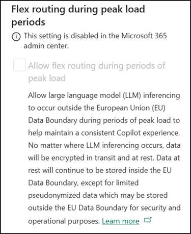 The Microsoft 365 admin center enforces the setting to Power Platform