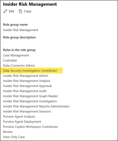 Update to the Data Security Investigation Contributor role