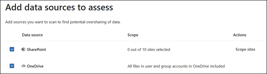 Select up to 10 SharePoint sites to scan