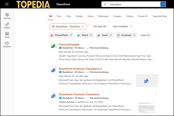 Filter for archived files in Microsoft 365 and SharePoint Search