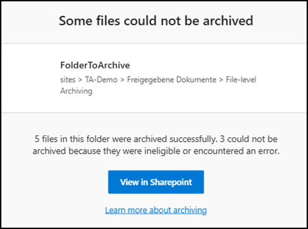 Folder-level archiving confirmation mail