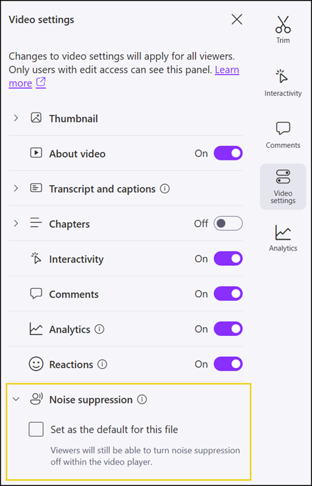 Noise suppression in video settings will be removed