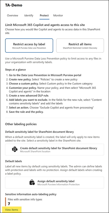 View the items with sensitive information