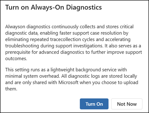 "Turn on Always-on diagnostics" in Microsoft Purview