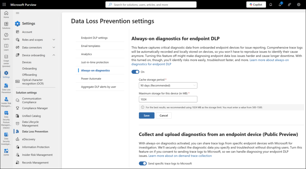 Manage Always-on diagnostics settings in Microsoft Purview