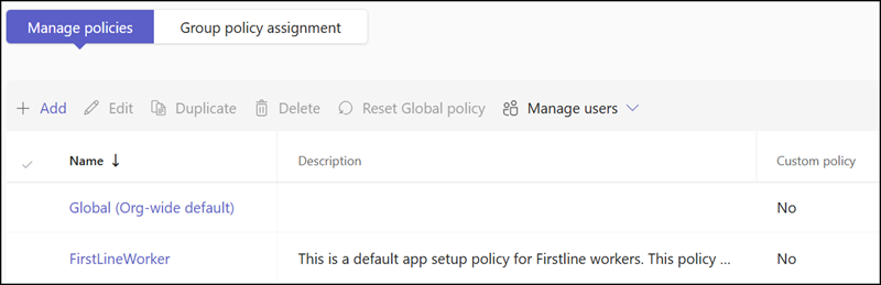 The old app setup policies