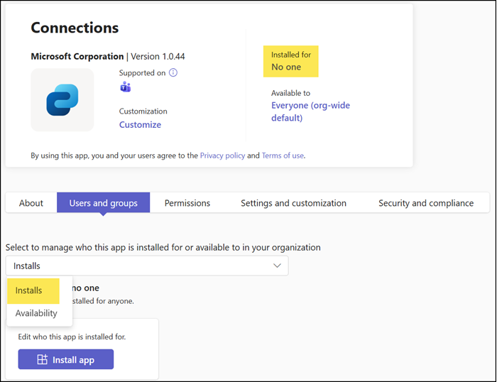 Switch between the options Availability and Installs
