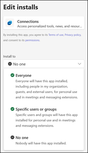 Install the app for No one, Everyone, users, or groups
