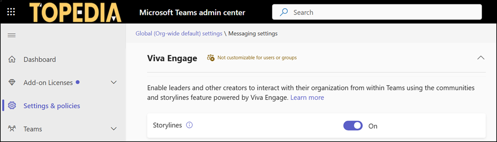 The previous setting in the Teams Message policy