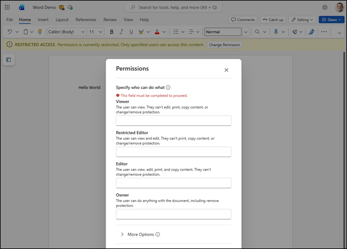 Users can define user-defined permissions for the document.