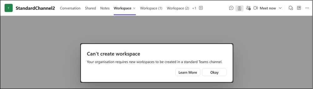 Empty Loop workspace tabs in a Teams Standard channel caused by the error