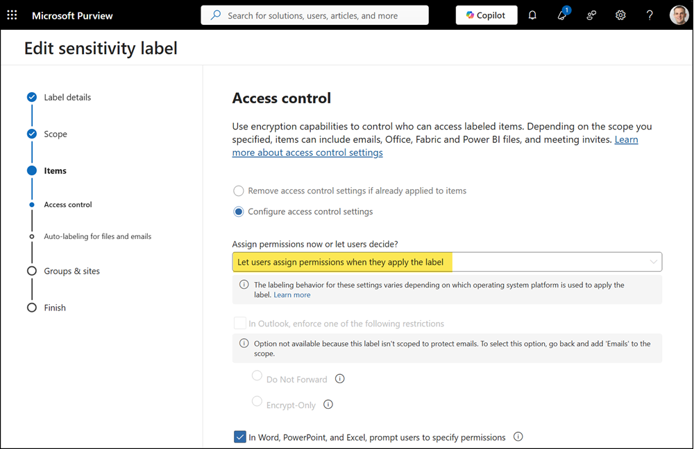 The label must be configured with user-defined permissions