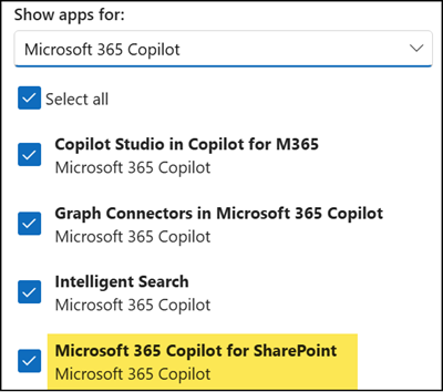 Features included in the Copilot for SharePoint service plan