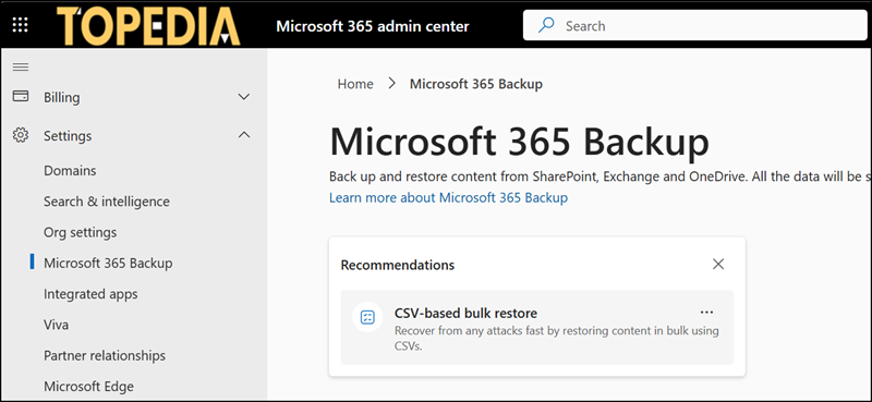 The previous location in the Microsoft 365 admin center