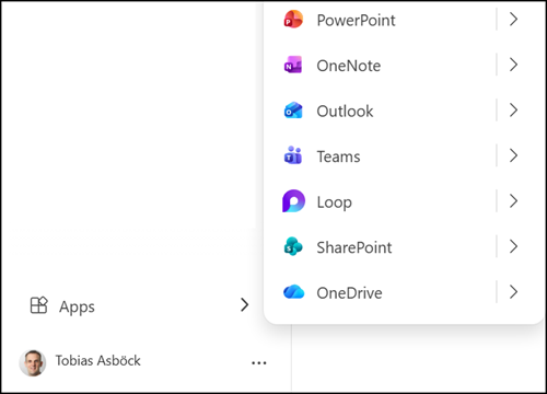 The current app launcher on the Microsoft 365 start page
