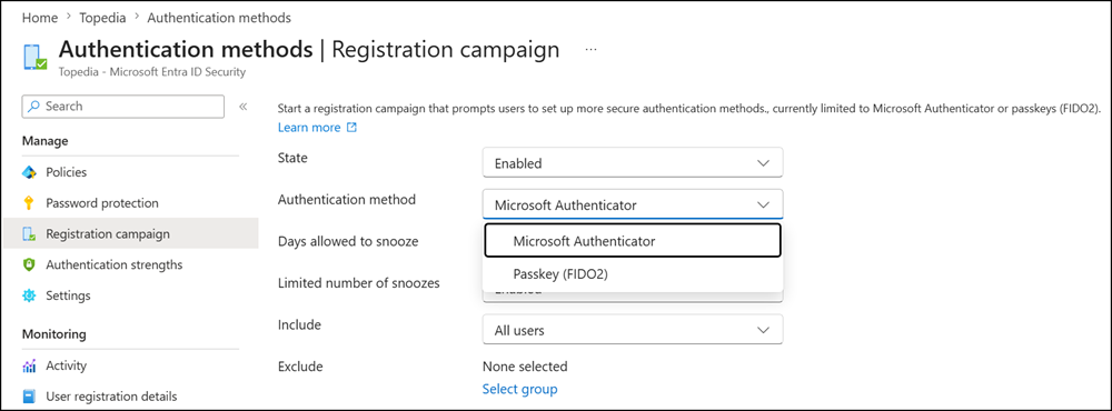 Updating the Registration Campaign in Entra ID