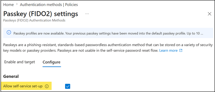 Allow self-service setup is enabled