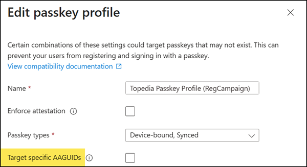 Target-specific AAGUIDs are not selected