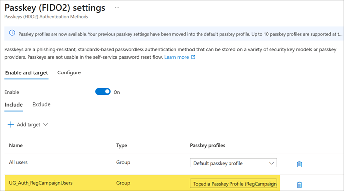 Enable the Passkeys (FIDO2) authentication method