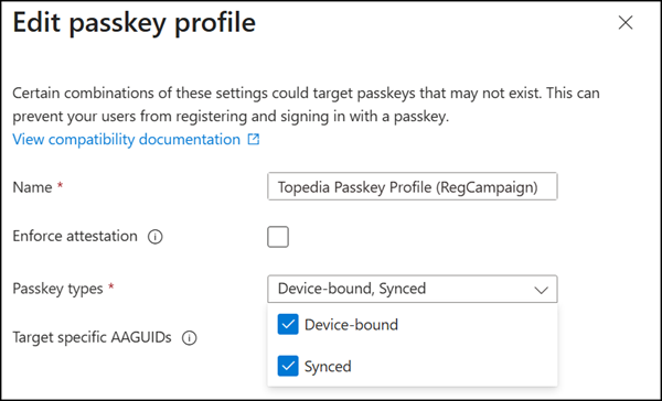 No restrictions in the passkey profile