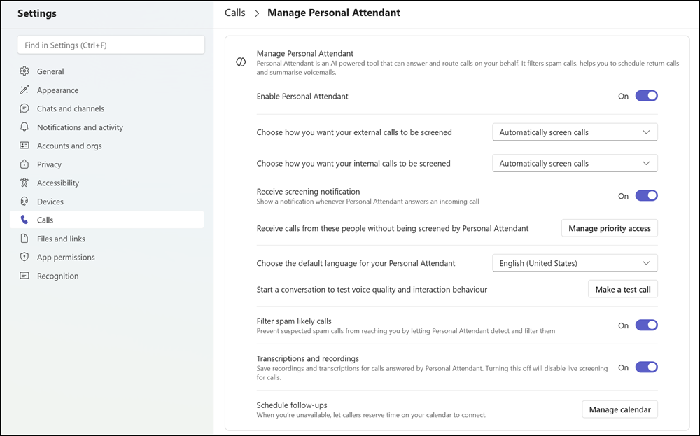 Configure your settings for the Personal Attendant agent