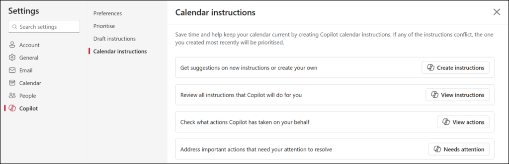 Four predefined prompts for agentic calendar capabilities