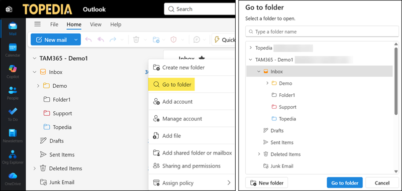 Use More options > Go to folder or CTRL+Y