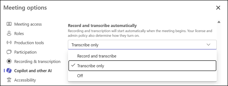 New: Transcribe only, started automatically
