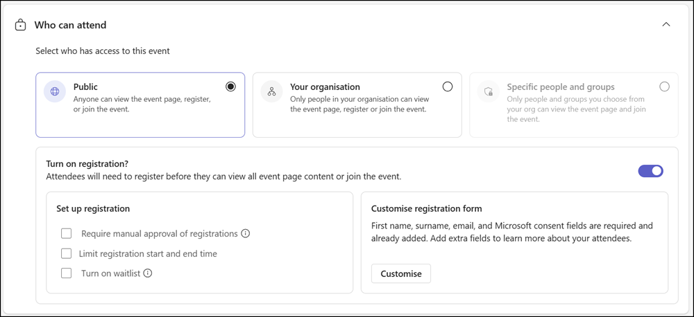 The new registration capability for Teams events