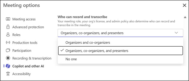 "Who can record and transcribe" can block automatic transcription