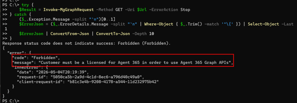 Agent 365 license is required for the new API