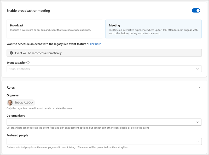 Schedule a meeting (webinar) in Viva Engage