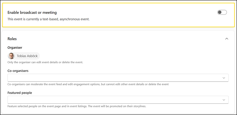 To schedule an Async event, leave the broadcast option disabled