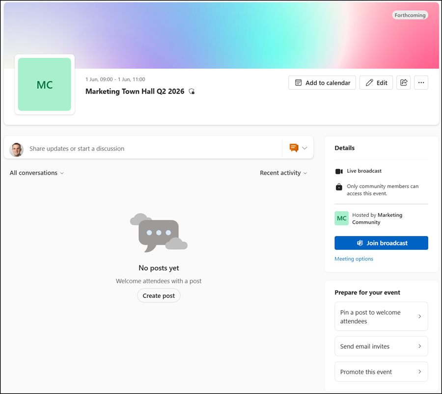 Event landing page