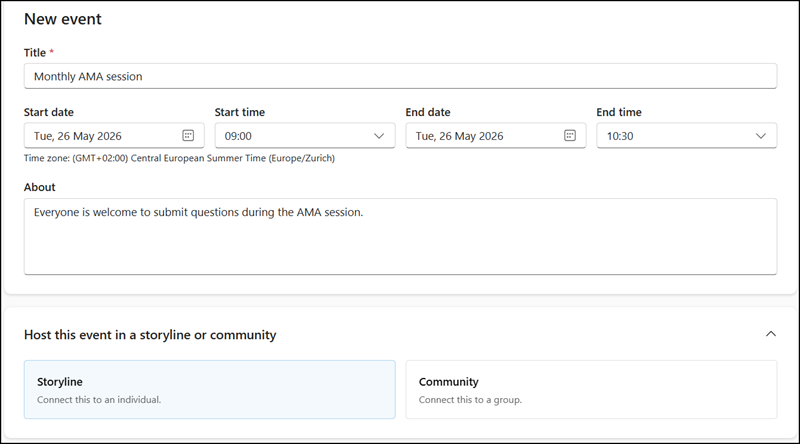 Schedule a personal storyline event